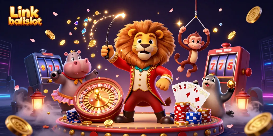 Engage with Link balislot through vibrant 3D circus-themed casino illustration showcasing dynamic gameplay elements.
