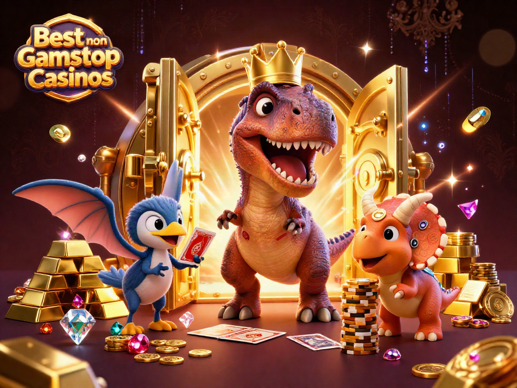 Experience the excitement of the Best non Gamstop Casinos with animated characters and dynamic casino elements.