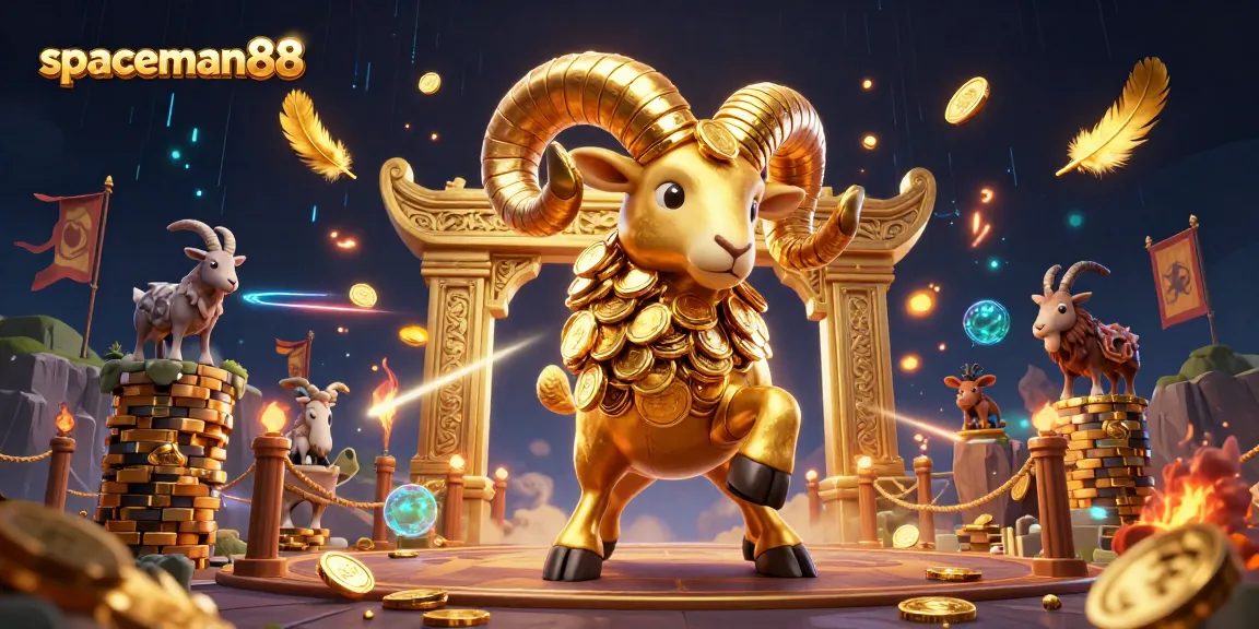 Engage in thrilling gameplay with spaceman88 as a golden ram charges through a vibrant casino scene.
