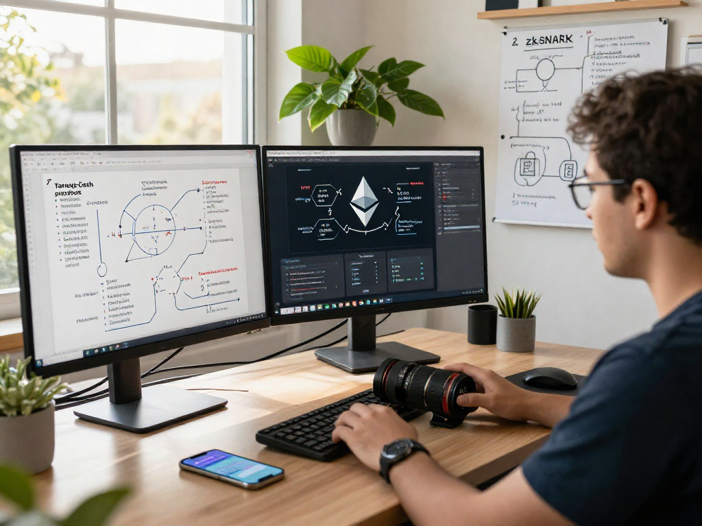 Tornado Cash analysis in a vibrant crypto workspace showcasing zk-SNARKs and Ethereum protocols